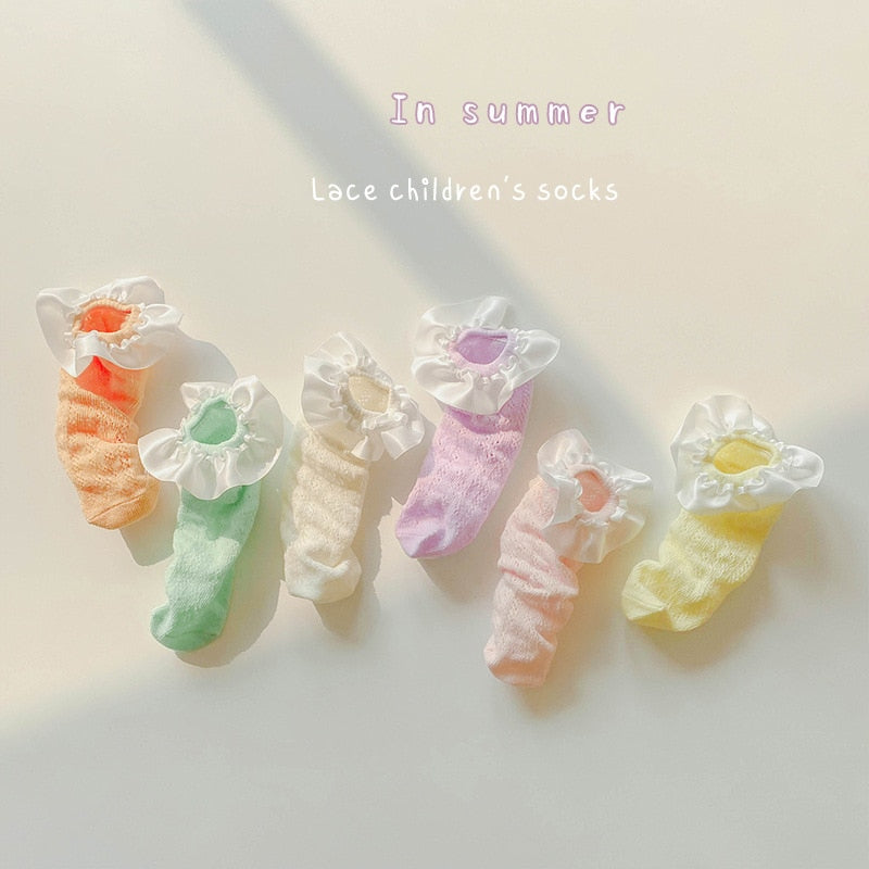 2 Pairs Candy Colored Lace Loop Mesh Socks