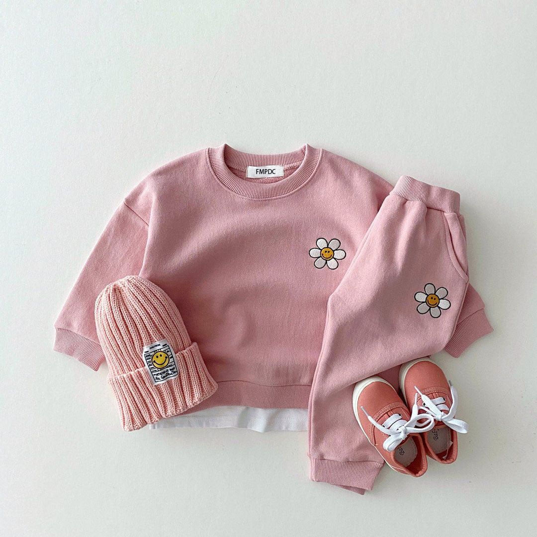 Embroidered Sunflower Sweatshirt & Pants Set