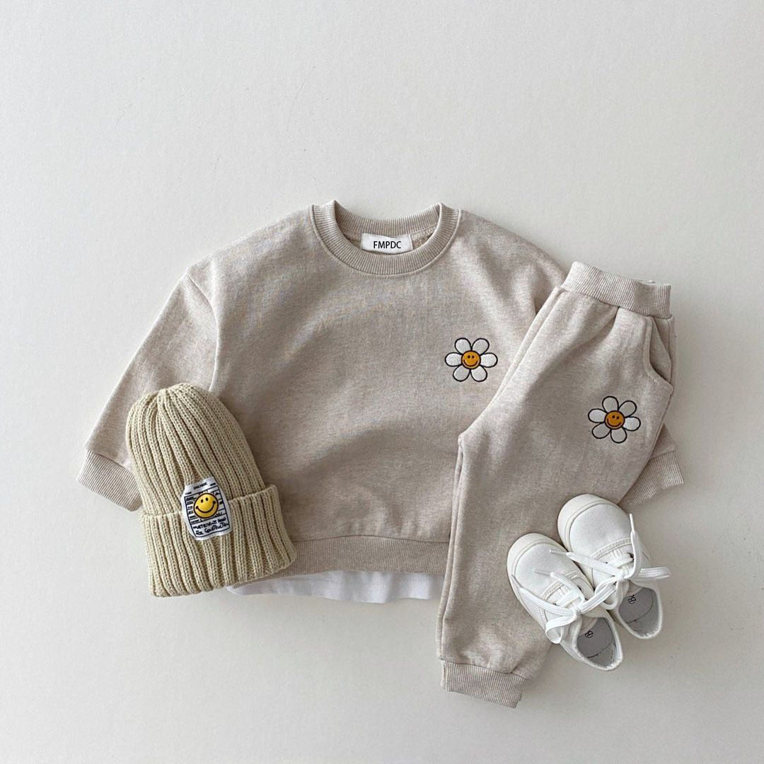 Embroidered Sunflower Sweatshirt & Pants Set