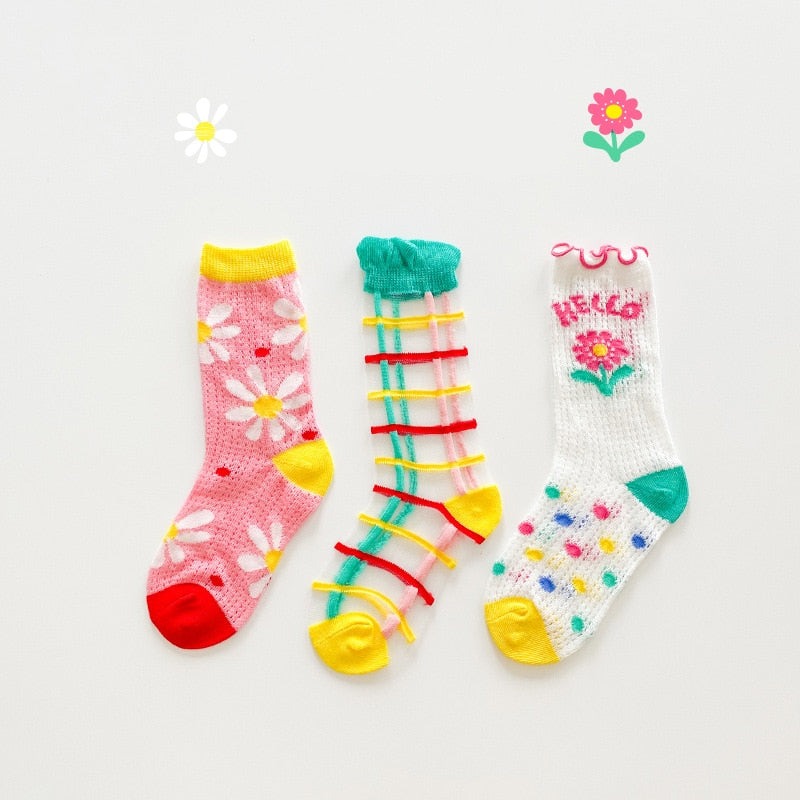 3 Pairs Thin Colorful Socks