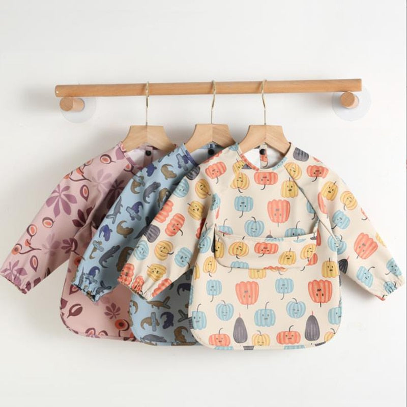 Cartoon Print Waterproof Long Sleeve Bibs