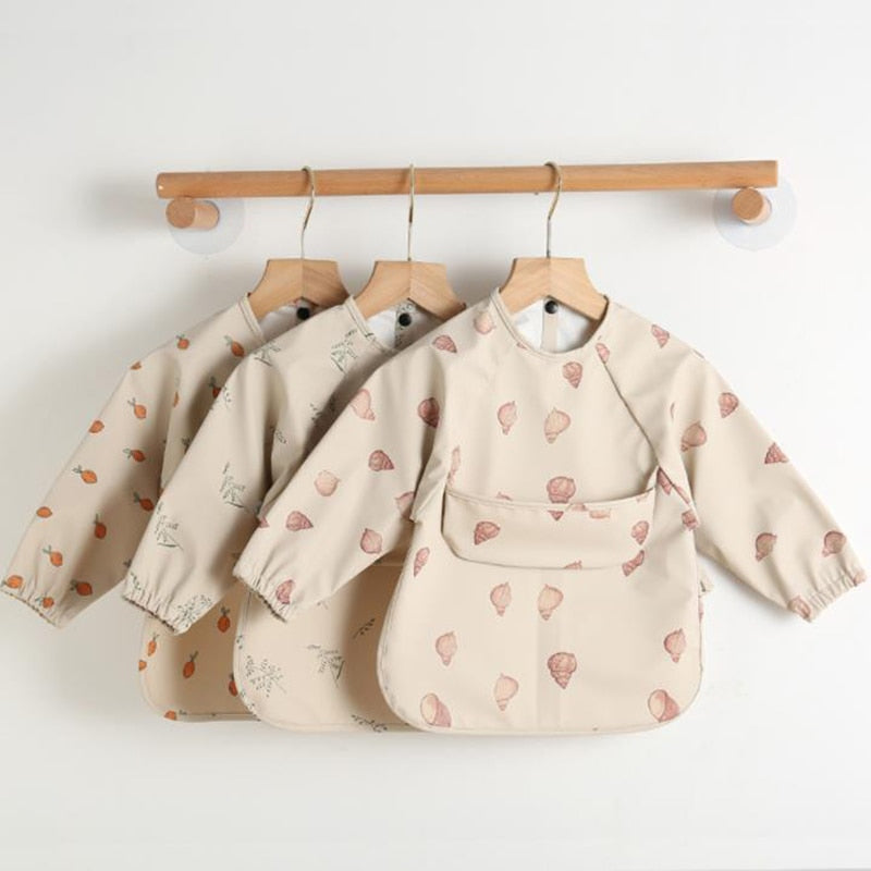 Cartoon Print Waterproof Long Sleeve Bibs