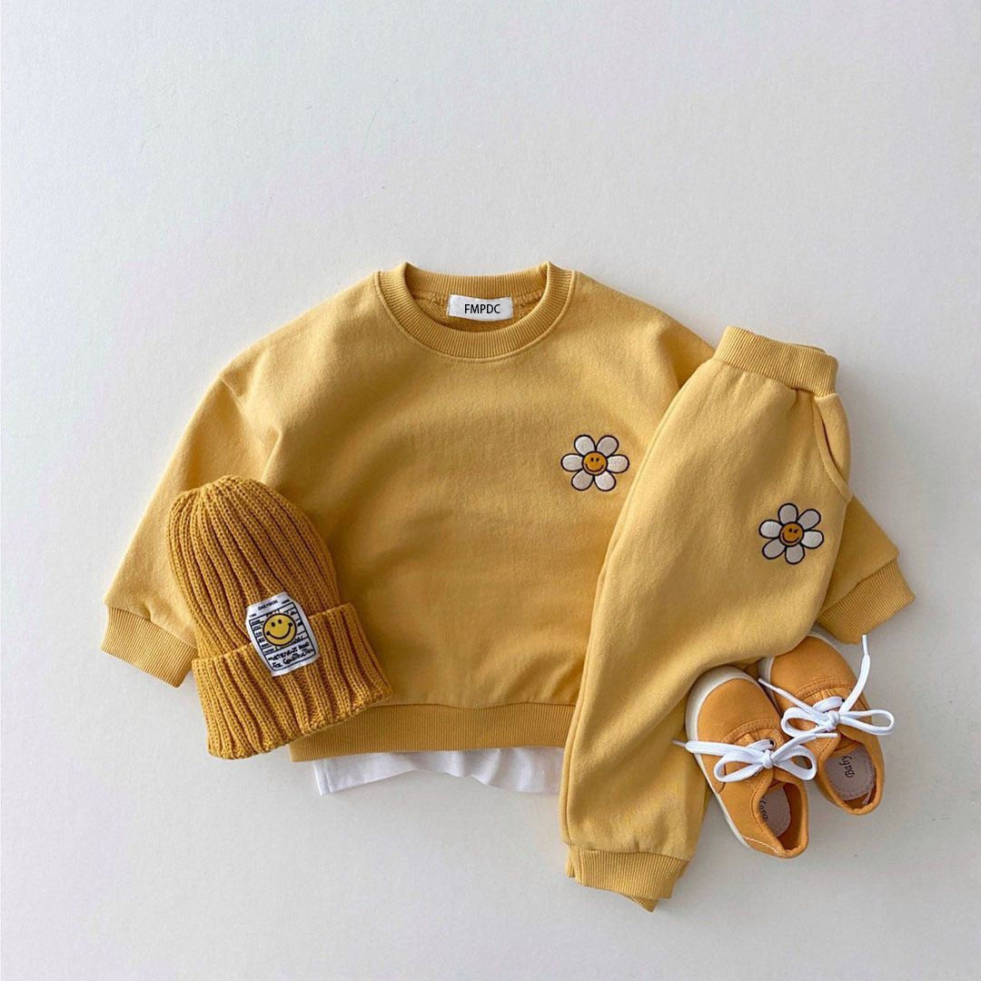 Embroidered Sunflower Sweatshirt & Pants Set