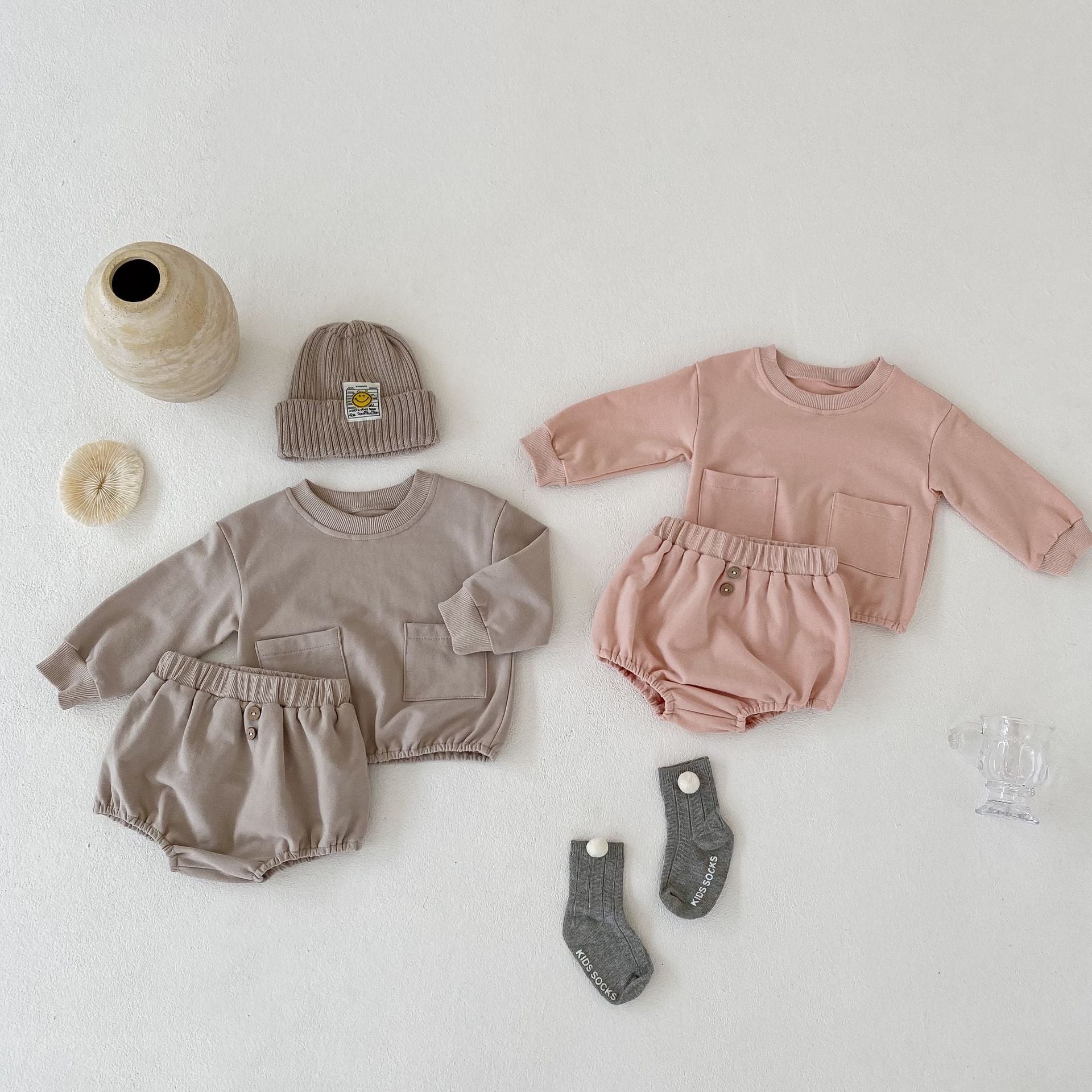 Sweatshirt With Pocket And Shorts Set