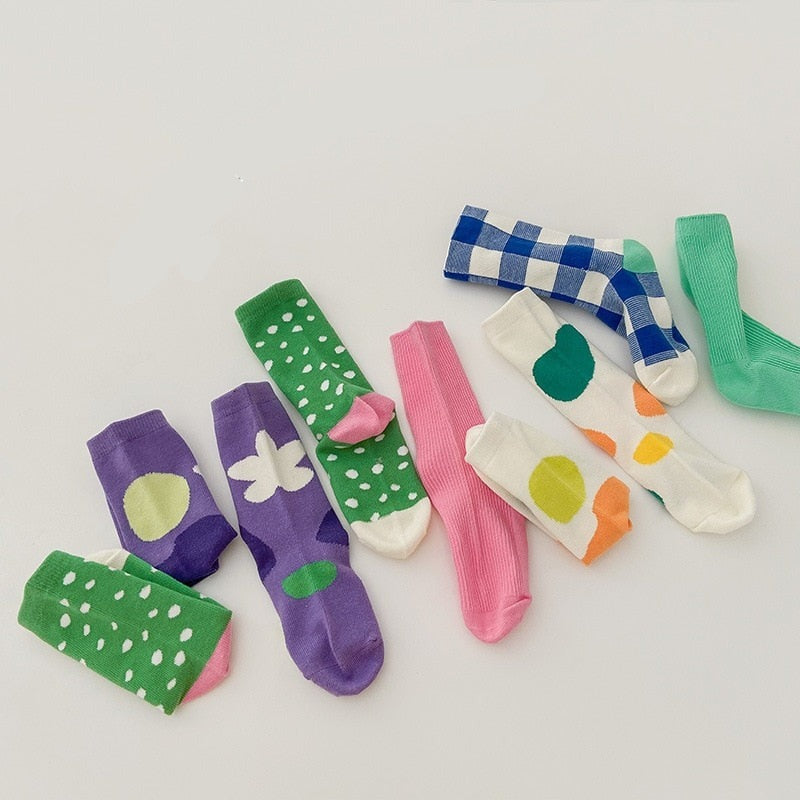 3 Pairs Wave Dot Lattice Colorful Socks