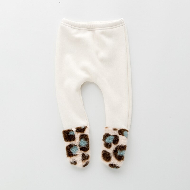 White baby leggings with leopard-print feet