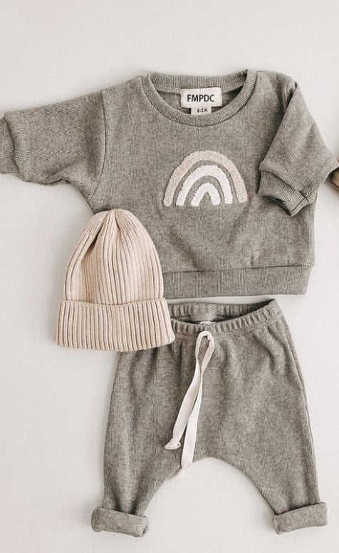 Dark grey rainbow sweatshirt and jogger set for babies