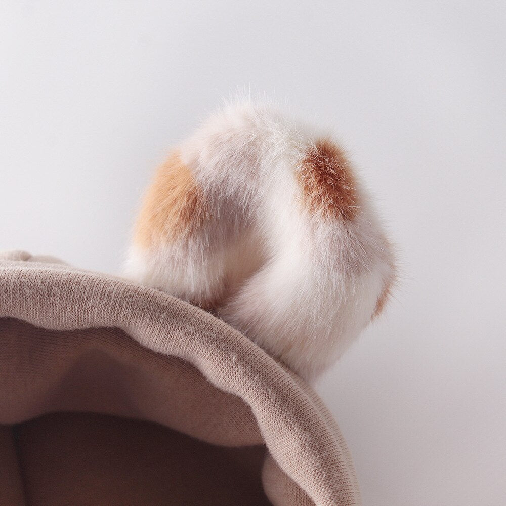 Close-up of fluffy bear ear on hood