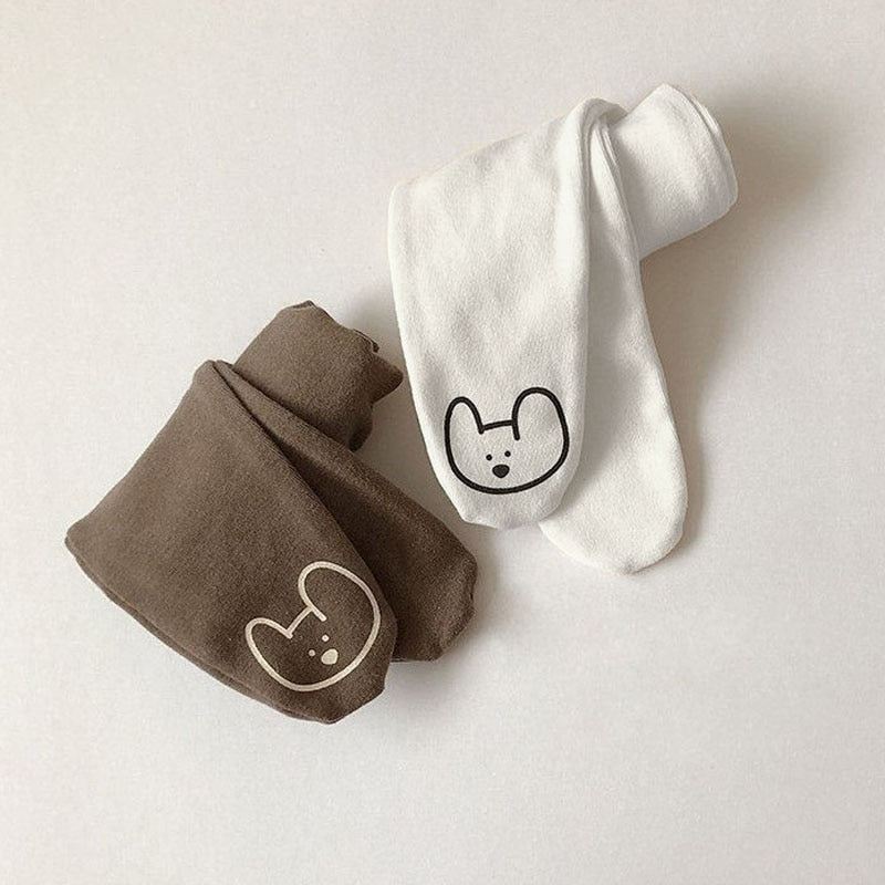 Folded bear face footed leggings
