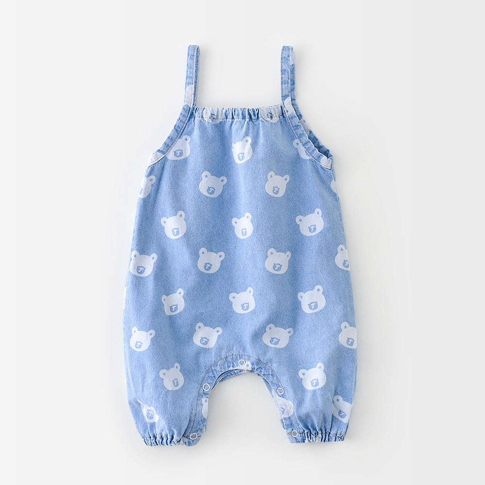 Bear print denim baby overalls