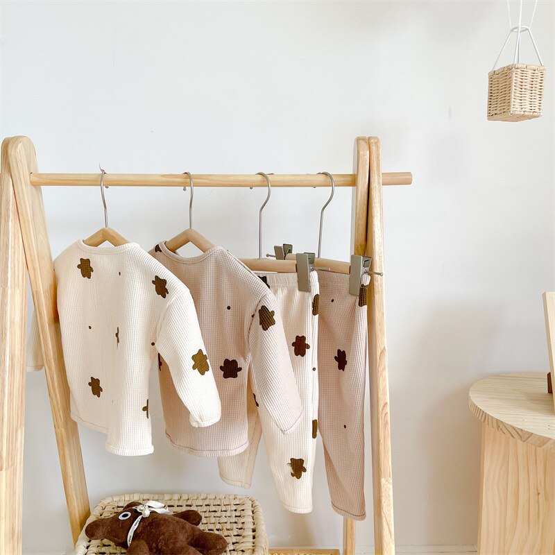 Bear print waffle sets on a clothes rail