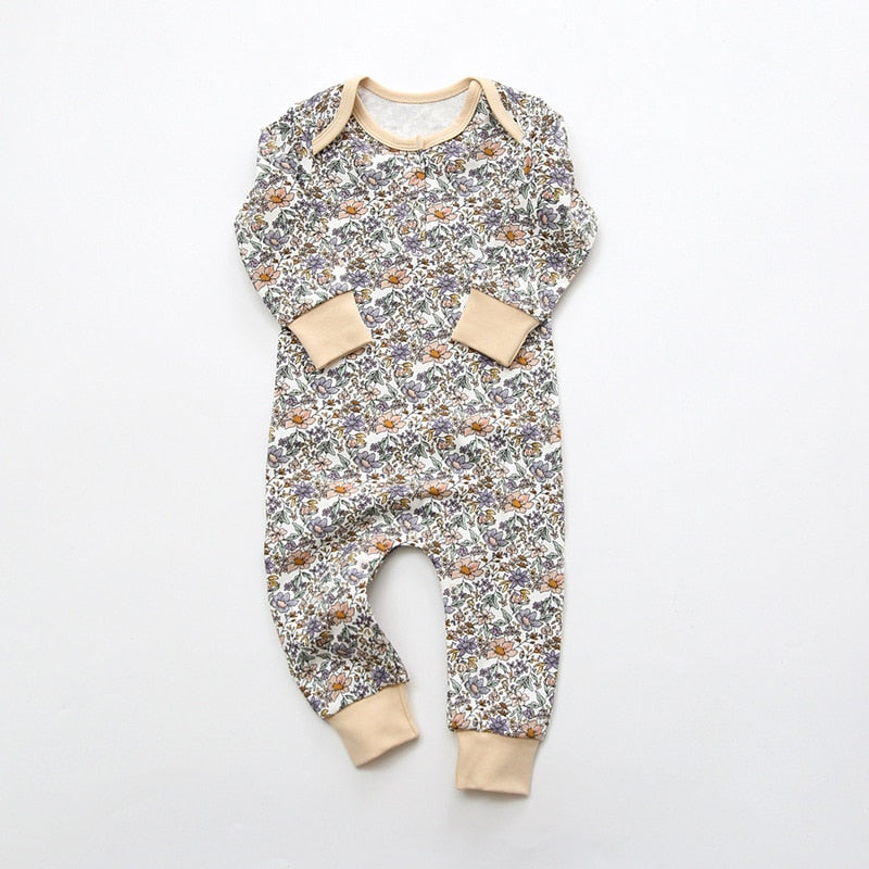 Blue floral print long sleeve baby romper