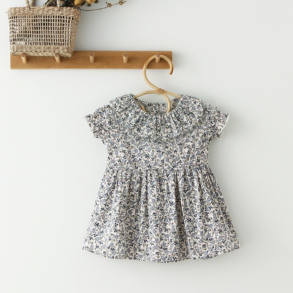 Blue floral ruffle collar baby dress