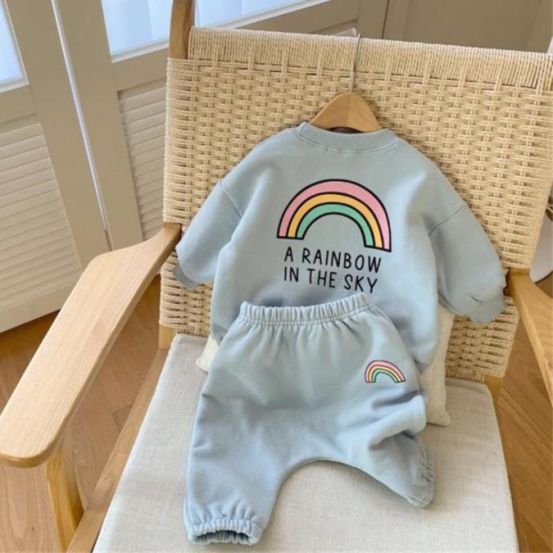 Blue rainbow set on a wooden chair