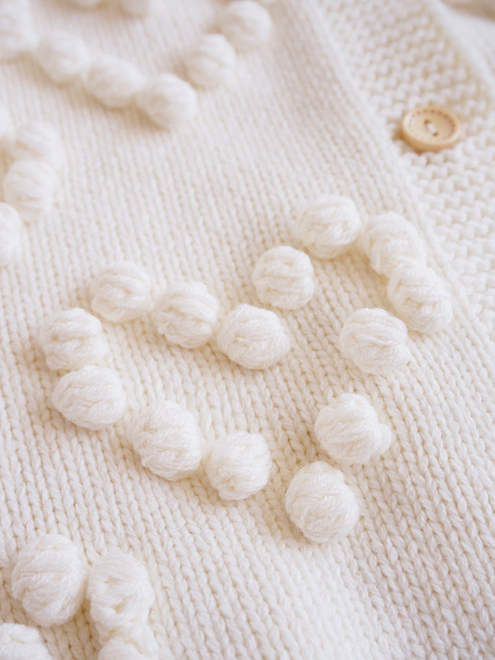 Close-up of raised bobble heart pattern