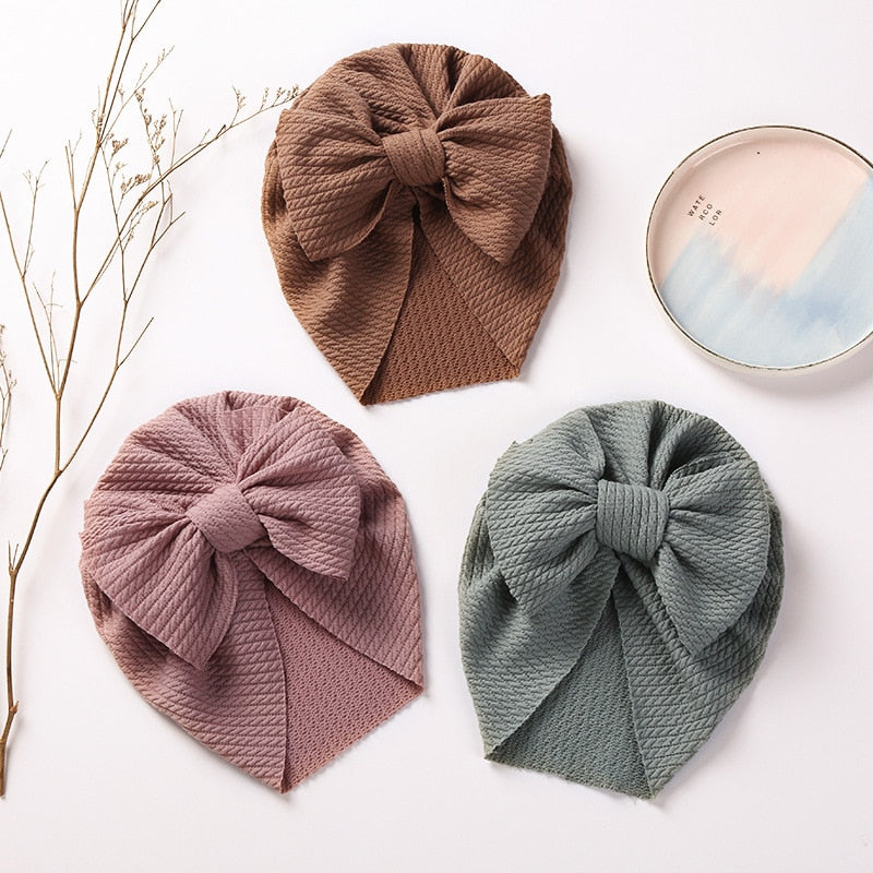 Coffee, mauve and sage bow knot baby turbans