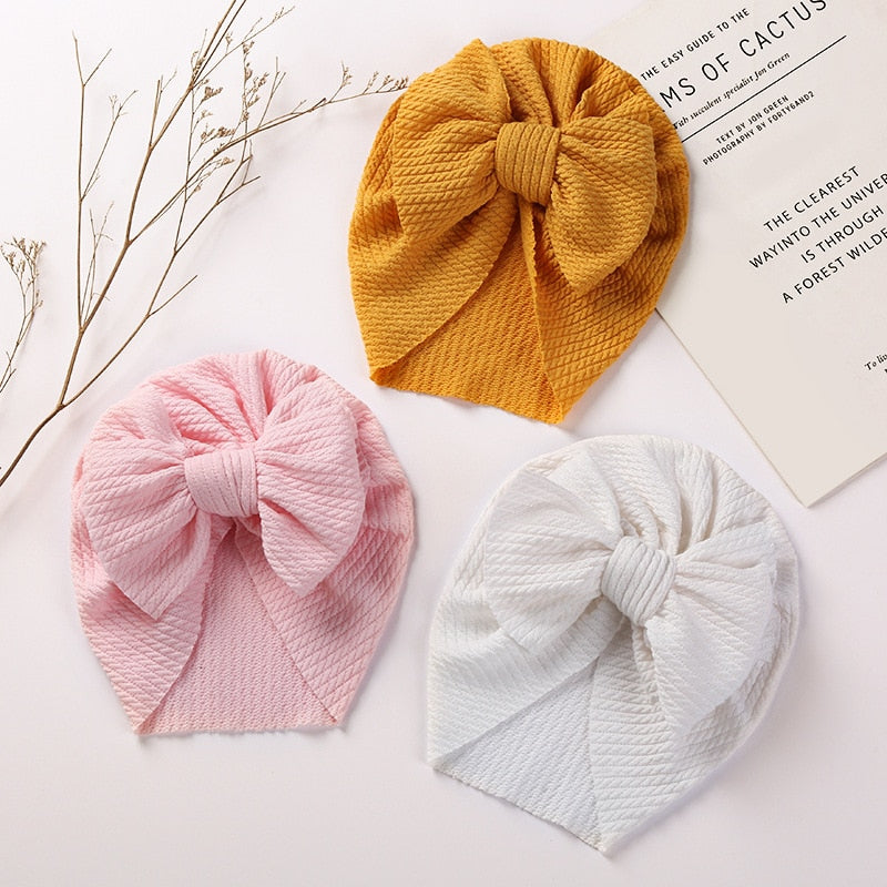 Ginger, pink and white bow knot baby turbans
