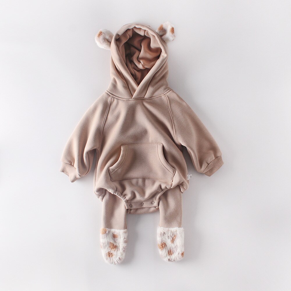 Brown bear ears hoodie bodysuit with leggings