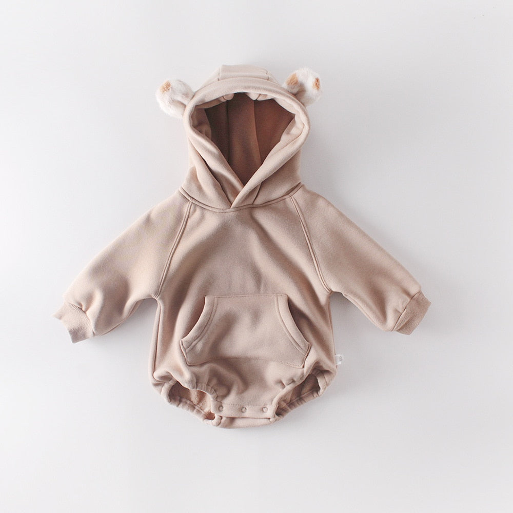 Brown bear ears hoodie bodysuit