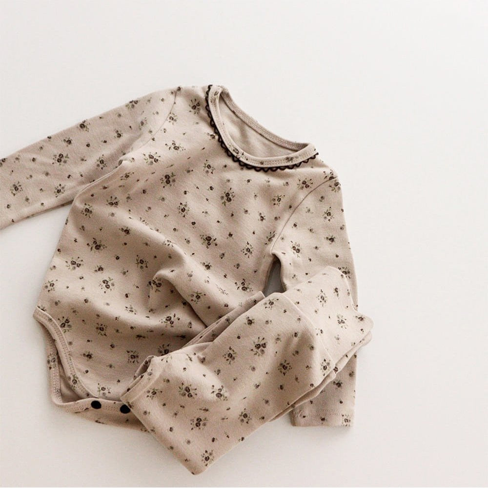 Brown floral ribbed bodysuit and pants
