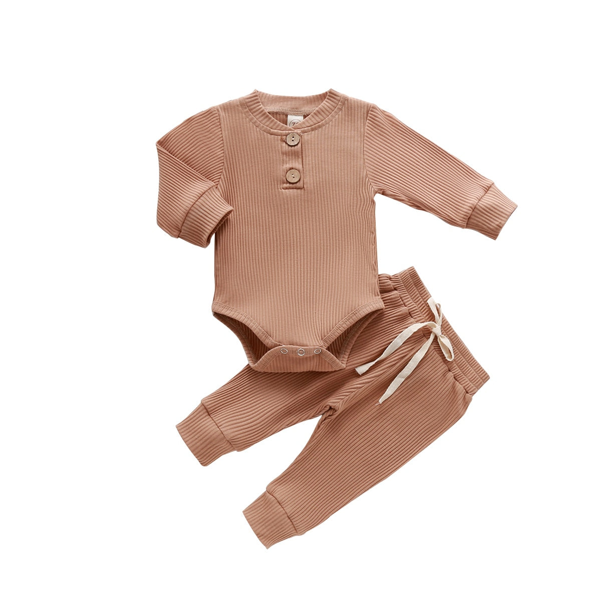 Brown ribbed henley bodysuit and pants