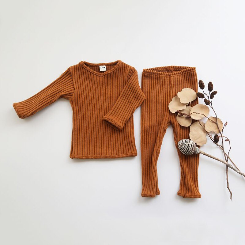 Brown ribbed knit top and leggings