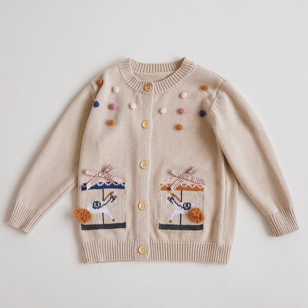 Khaki carousel embroidered cardigan front view
