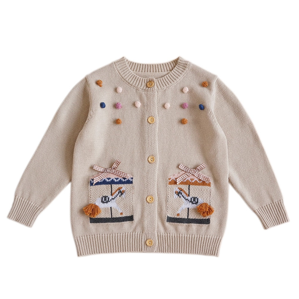 Khaki carousel cardigan on white background