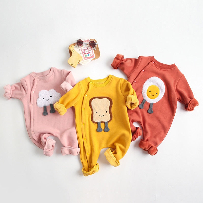 Pink, yellow and orange cartoon fleece jumpsuits