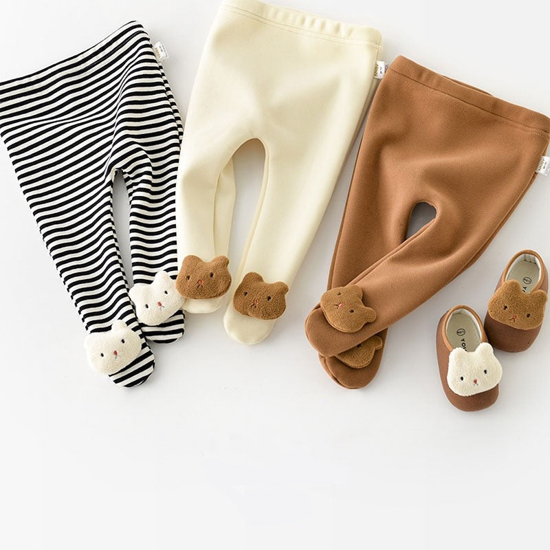 Striped, beige and brown cat footed leggings