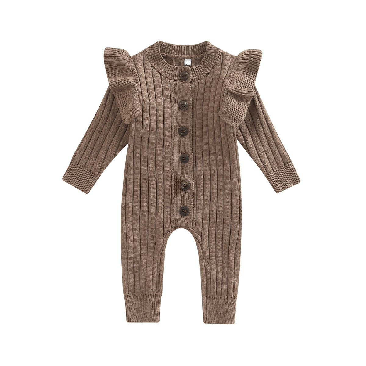 Chocolate brown ruffle knit baby jumpsuit
