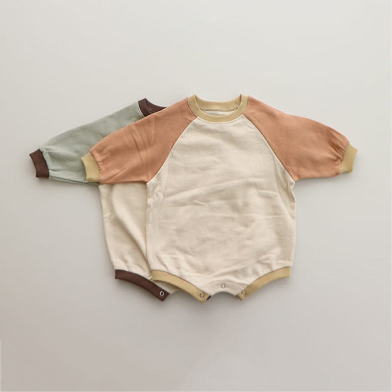 Colour block raglan cotton baby rompers