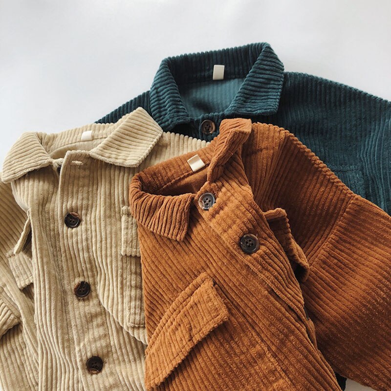 Corduroy shirt jackets layered close-up