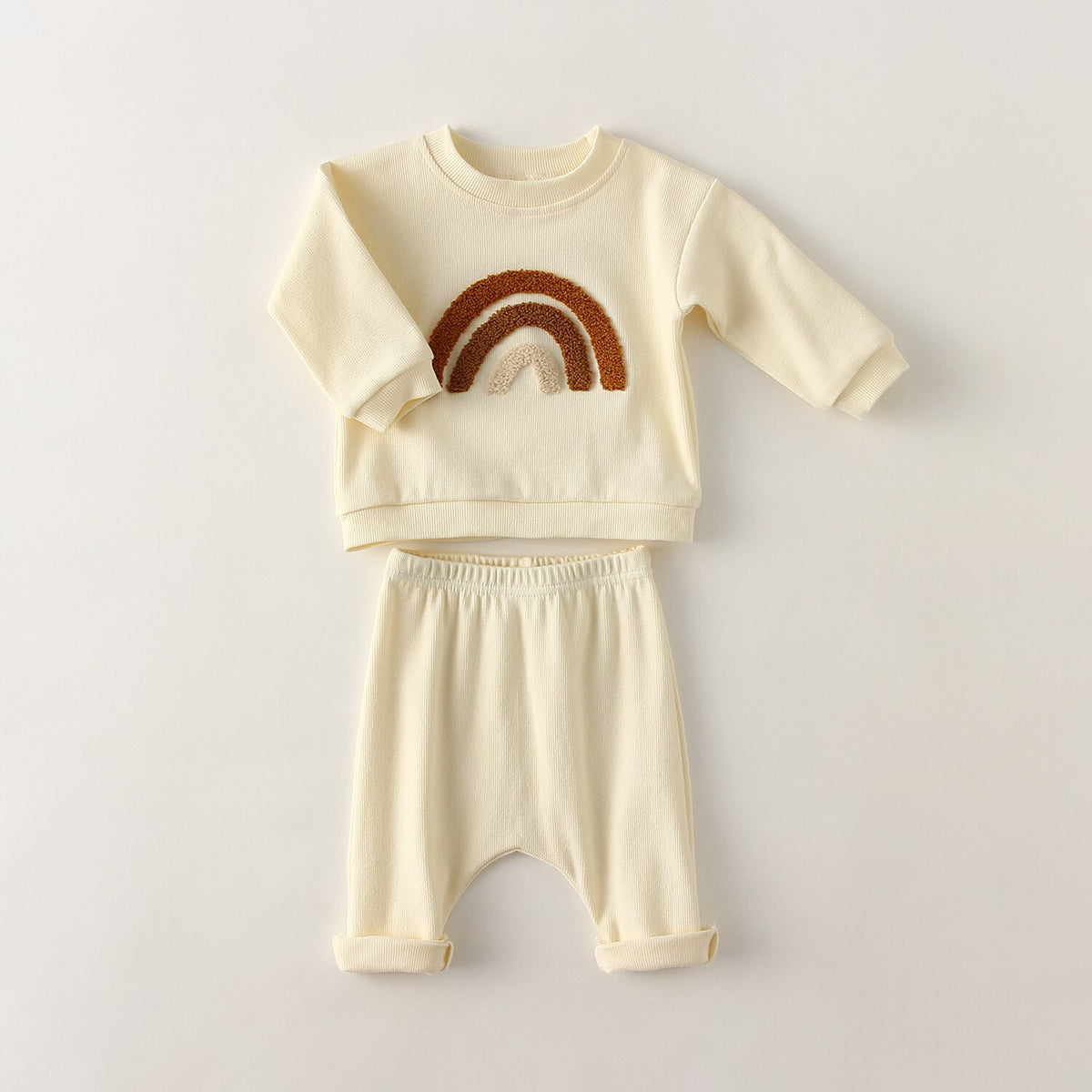 Cream rainbow embroidered sweatshirt and pants
