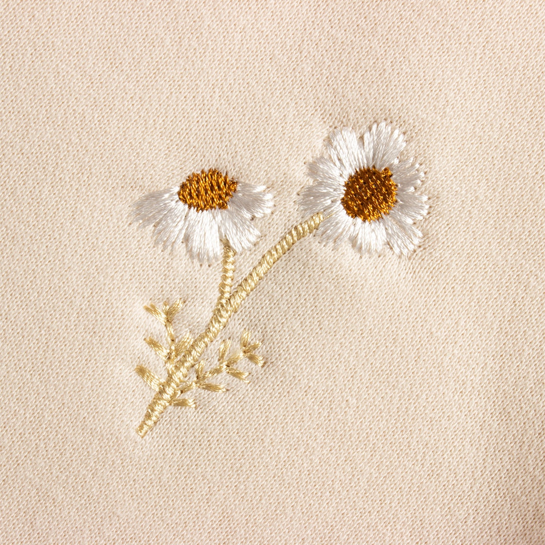 Close-up of daisy embroidery