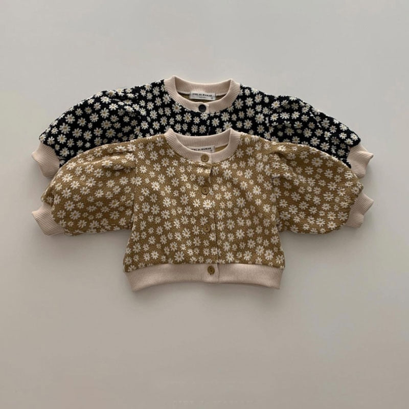 Black and yellow daisy print knit cardigans