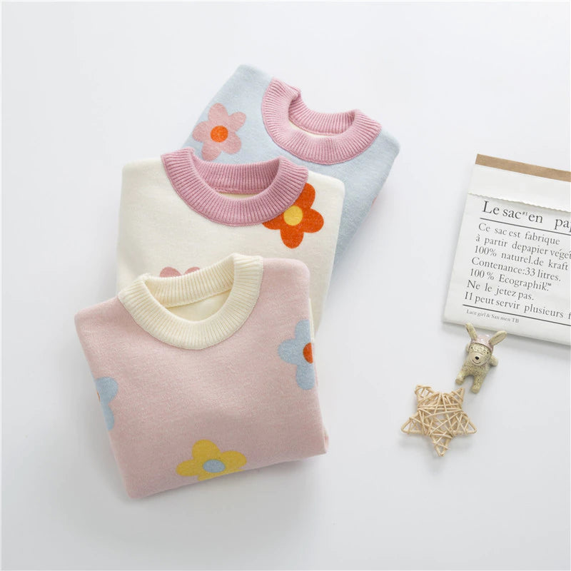 Stacked daisy flower knit sweaters
