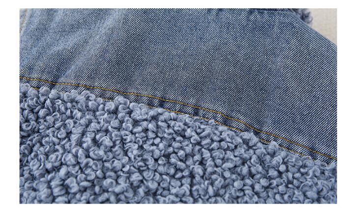 Close-up of denim and sherpa fleece texture