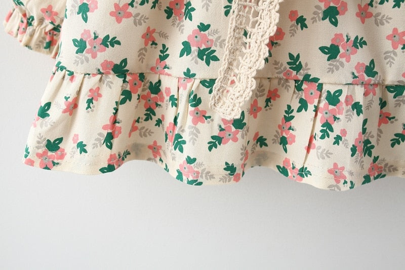 Close-up of floral ruffle hem