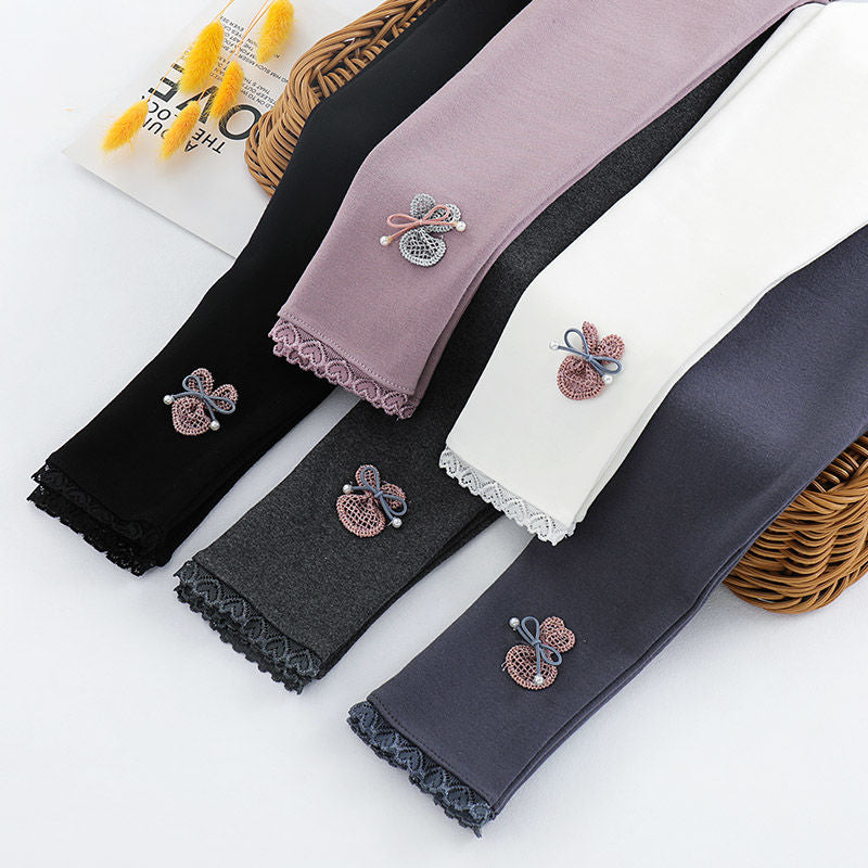 Black, pink, white and gray girls cotton leggings