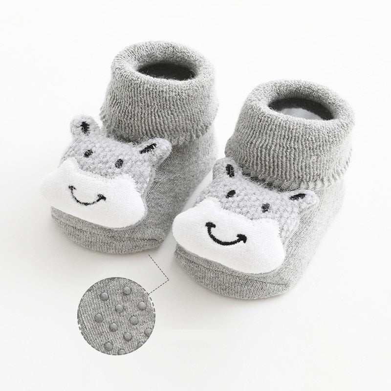 Gray thick baby socks with cow faces