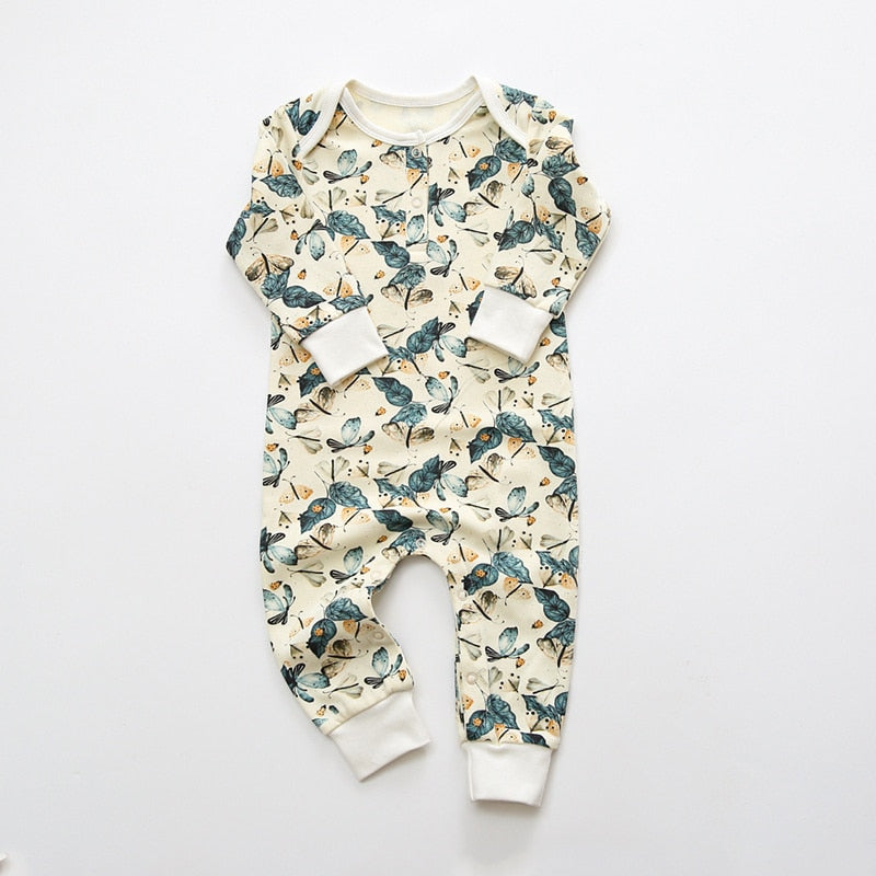 Green floral print baby romper