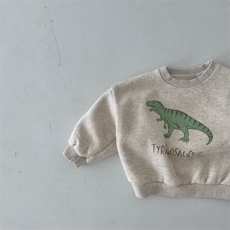 Light grey dinosaur pullover side view