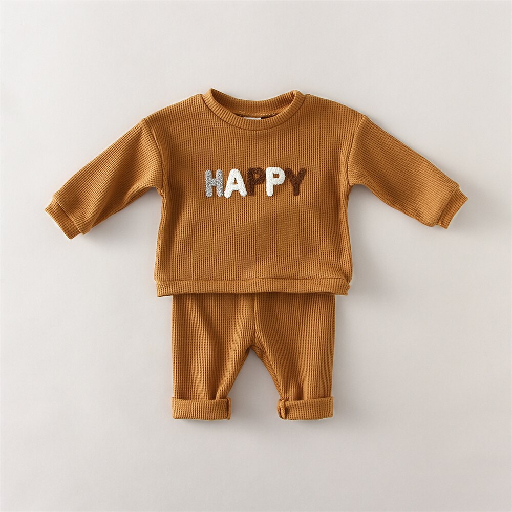 Mustard Happy embroidered sweatshirt and pants