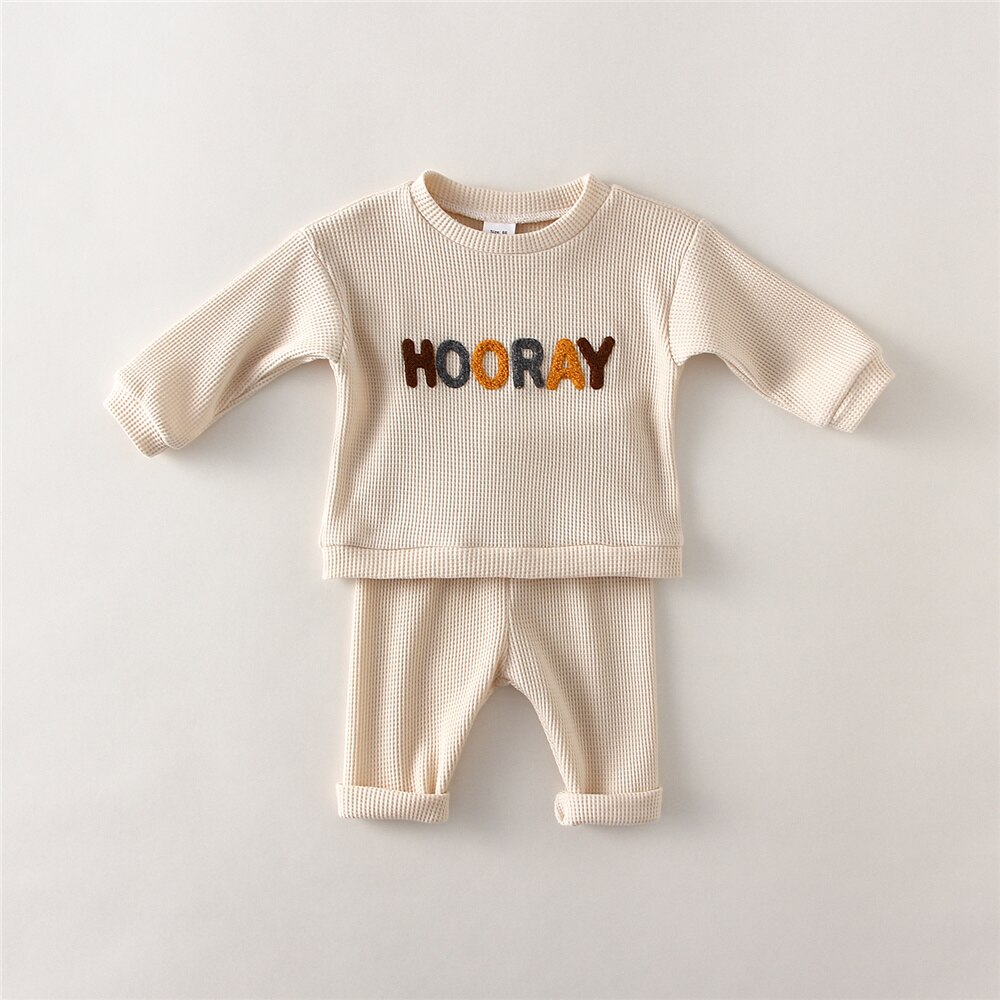 Cream Hooray embroidered sweatshirt and pants