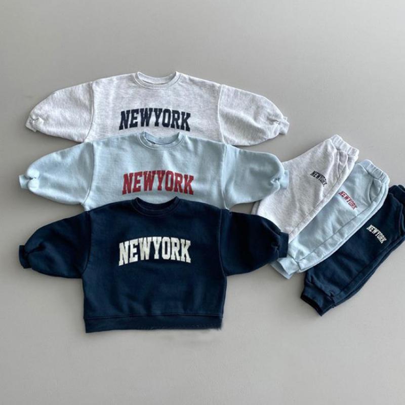Gray, light blue and dark blue NEW YORK sweatshirt sets