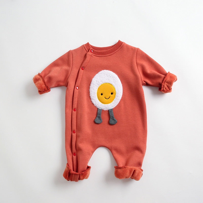Orange egg jumpsuit on white background