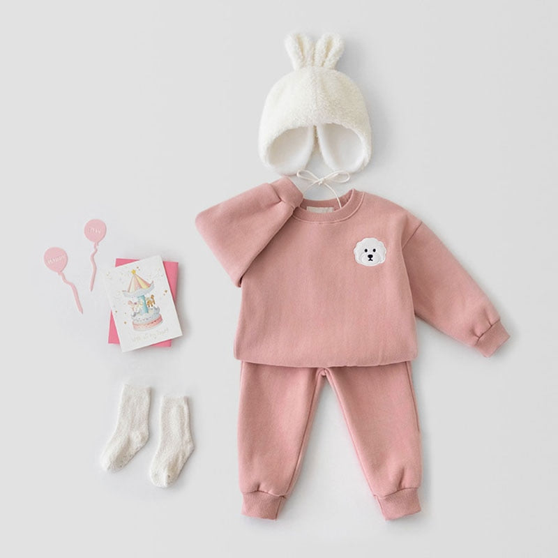 Pink sweatshirt and joggers set with bunny hat
