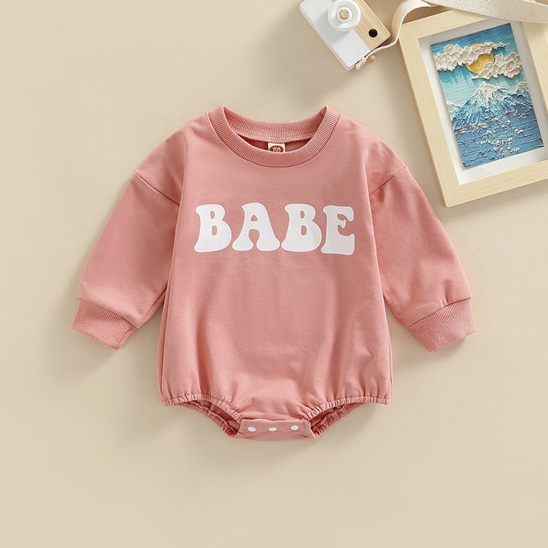 Pink BABE print baby bubble romper