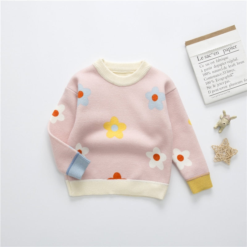 Pink daisy flower knit sweater